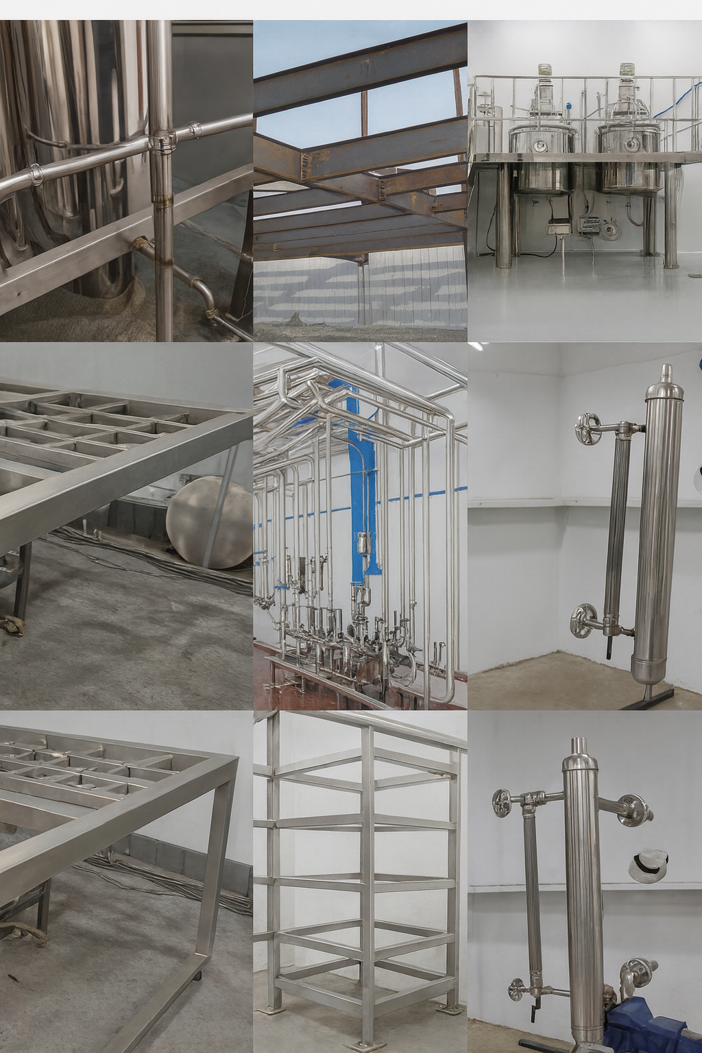 Tubulações industriais e estruturas metálicas em aço inox